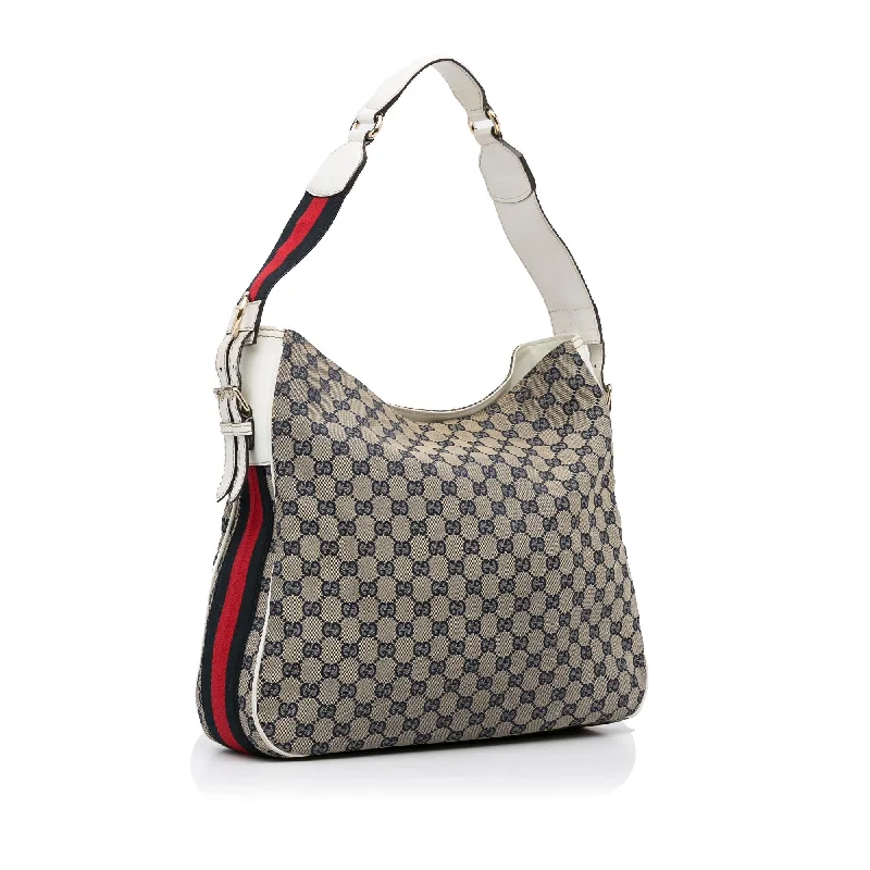 Women Gucci bags with a zippered interior pocketGucci GG Canvas Web Shoulder Bag (SHG-98PH5h)