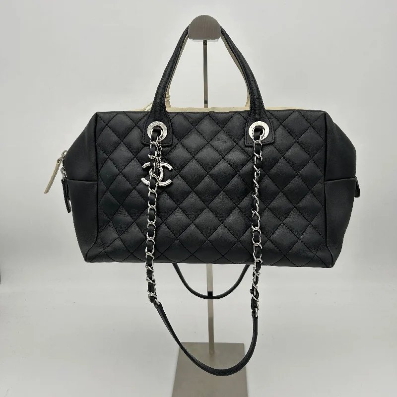 Chanel Chain Strap Handbag for Everyday UseChanel Black Quilted Calfskin Feather Weight Bowling Bag Silver Hardware