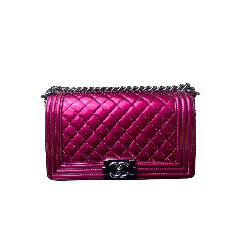 Chanel Quilted Leather Shoulder Bag for FashionistasOld Medium Boy Patent Pink SHW