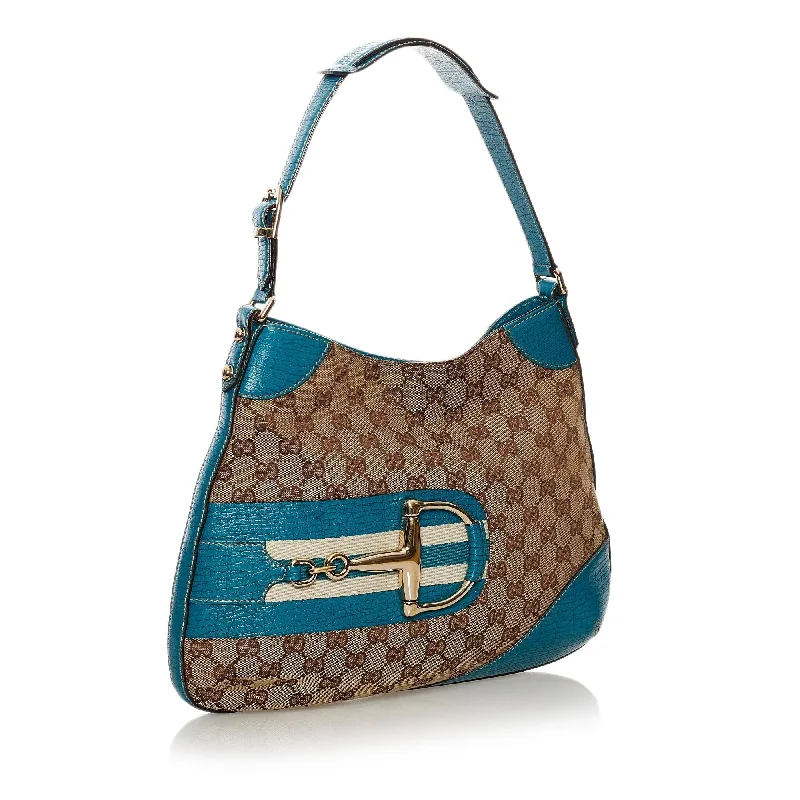 Ladies Gucci shoulder bags with a magnetic - closure flapGucci GG Canvas Hasler Horsebit Shoulder Bag (34318)