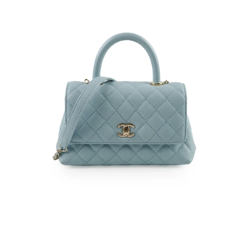 Chanel Vintage Inspired Handbag for Retro LoversChanel Caviar Small Coco Handle Light Blue Microchip