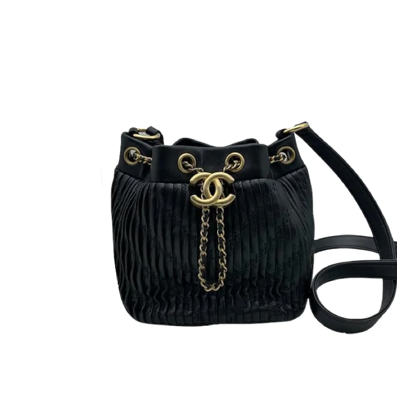 Chanel All - Match Handbag for Versatile StylingCoco Pleats Drawstring Bucket Black