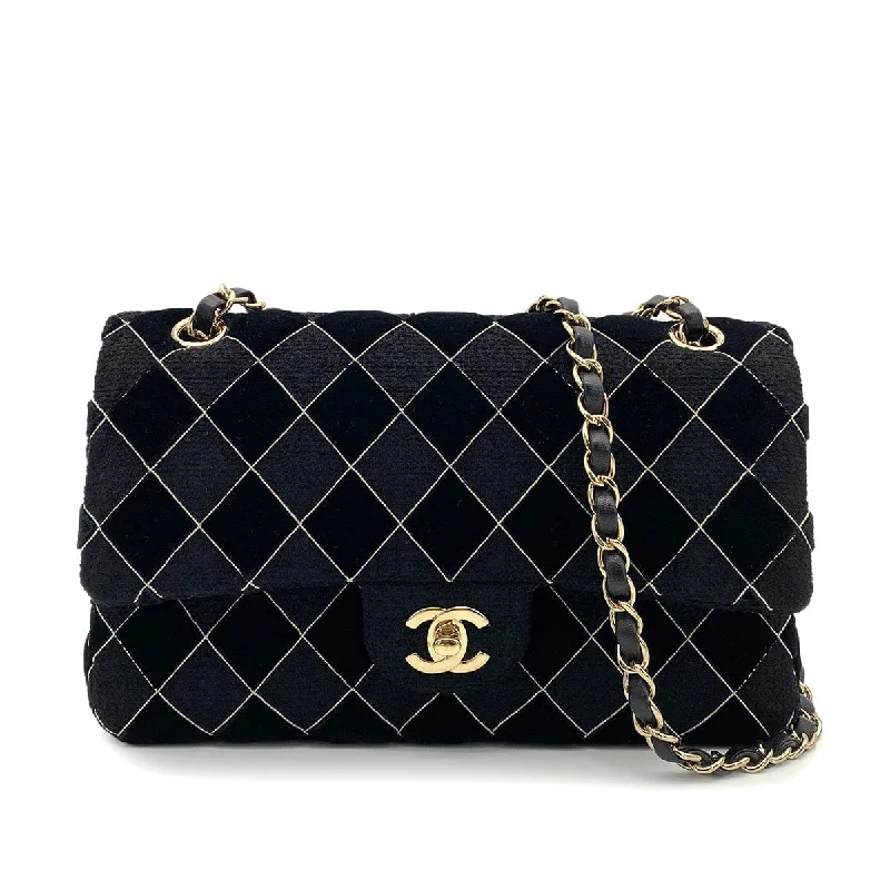 Chanel Handbag with Adjustable Strap for ComfortCHANEL MATELASSE MEDIUM CHAIN SHOULDER BAG BLACK TWEED VELOR 90259736