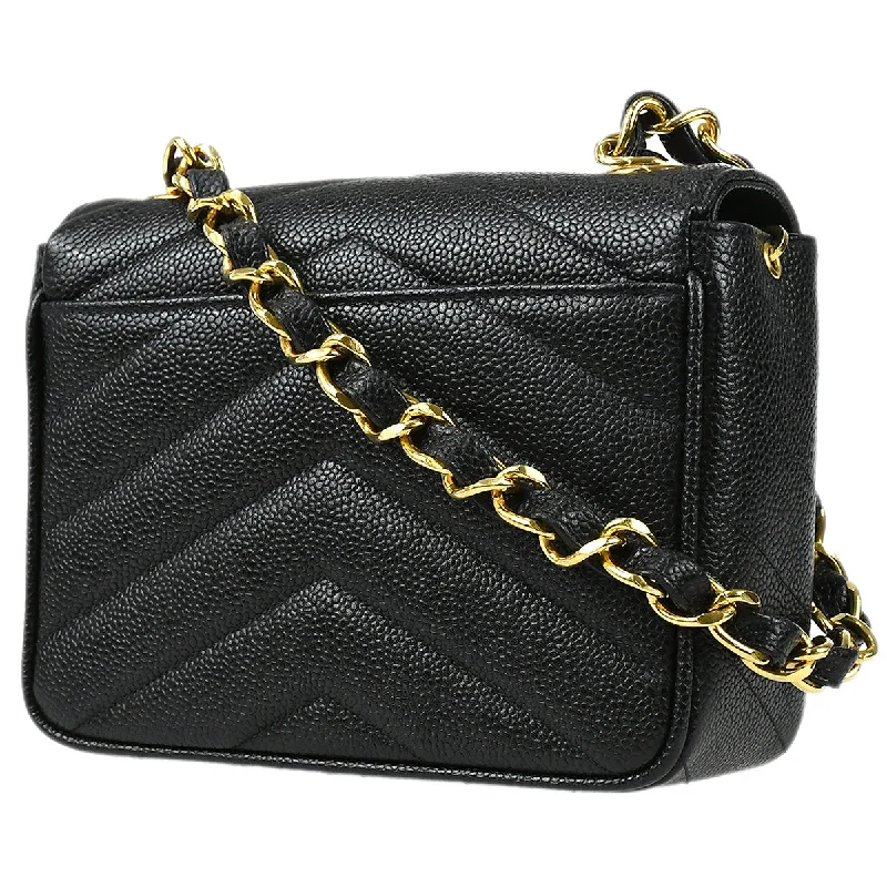 Chanel Luxury Handbag for High - End EventsCHANEL 1994-1996 Chevron Letter Flap Mini Black Caviar 67698