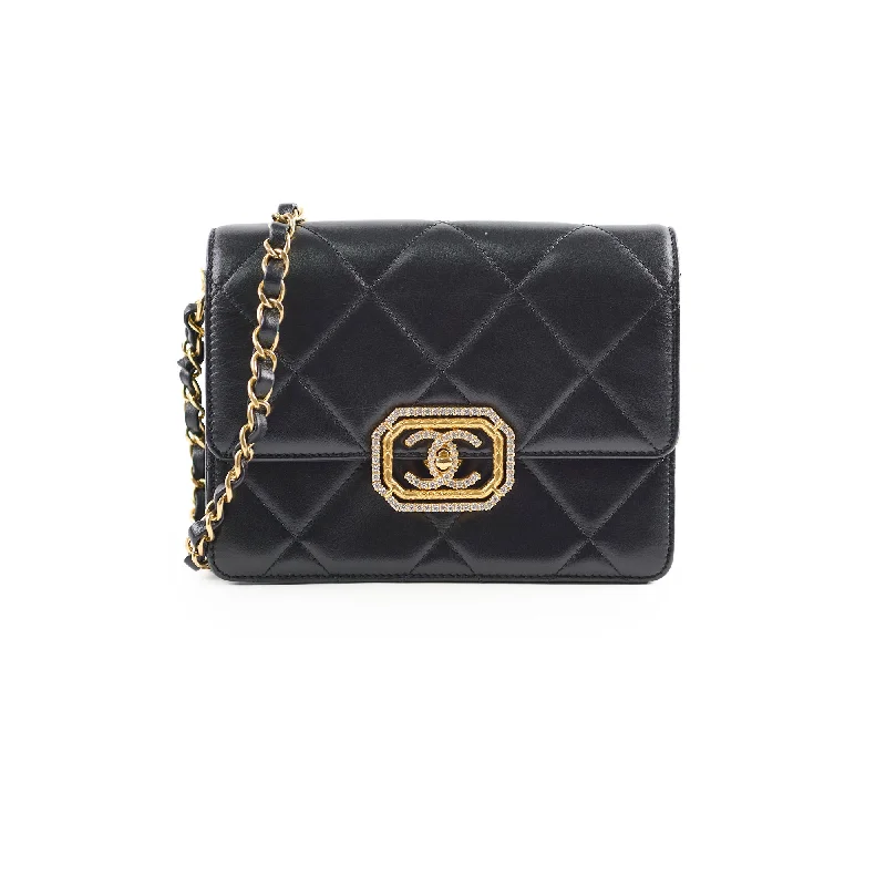 Chanel Colorful Handbag for Spring OutfitsChanel Calfskin Strass Quilted Mini Flap Bag Black Microchip