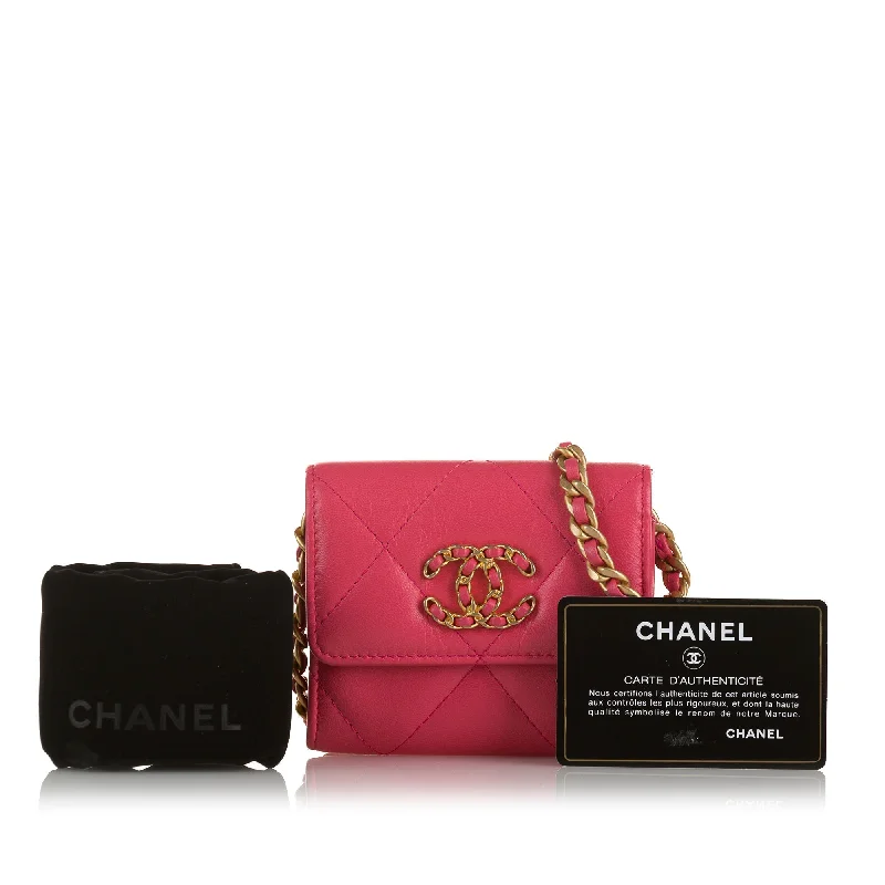 Chanel All - Match Handbag for Versatile StylingChanel 19 WoC Pink Chevron Lambskin Gold