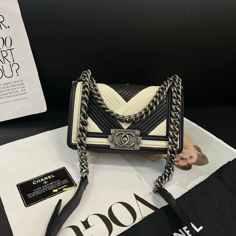 Chanel Luxury Handbag for High - End EventsChanel Leboy Black White V-Pattern Small Bag