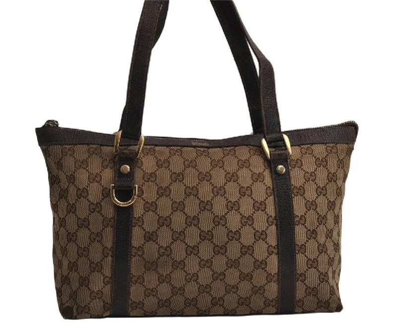 Women Gucci tote bags in GG Supreme canvas for a branded feelAuthentic GUCCI Abbey Shoulder Tote Bag GG Canvas Leather 141470 Brown 0668K