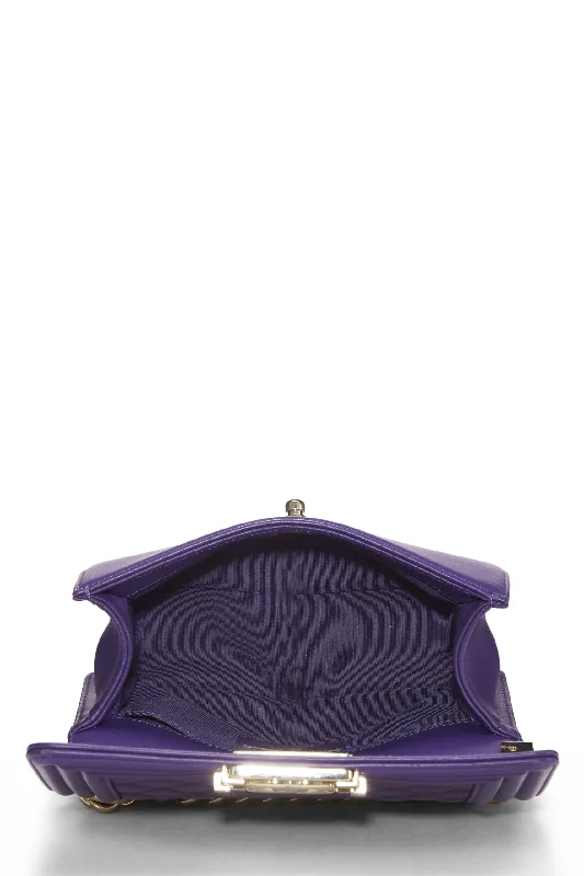 Chanel Quilted Leather Shoulder Bag for FashionistasChanel,  Purple Chevron Lambskin Boy Bag Small, Purple