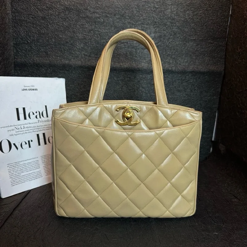 Chanel Designer Handbag with Unique DesignChanel Quilted Milk Tea Leather Shoulder Bag 28cm