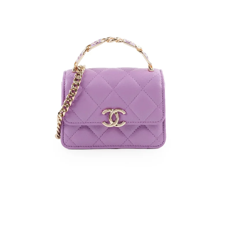 Chanel All - Match Handbag for Versatile StylingChanel Detailed Top Handle Flap Mini Clutch with Chain Purple 32 Series