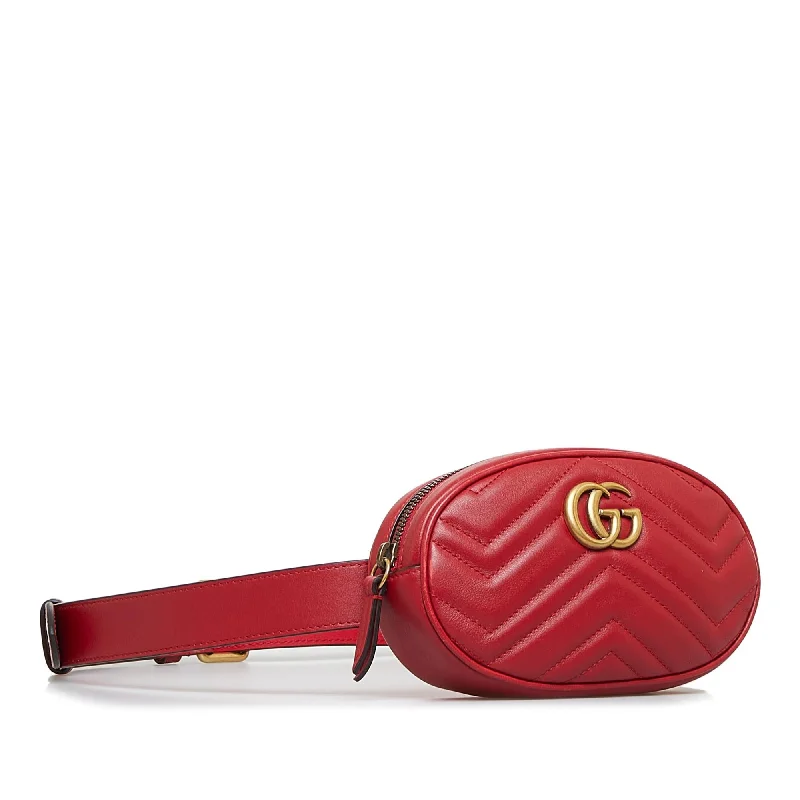 Women Gucci Sylvie bags with a monogram - embossed leatherGucci GG Marmont Matelasse Belt Bag (SHG-rueAua)