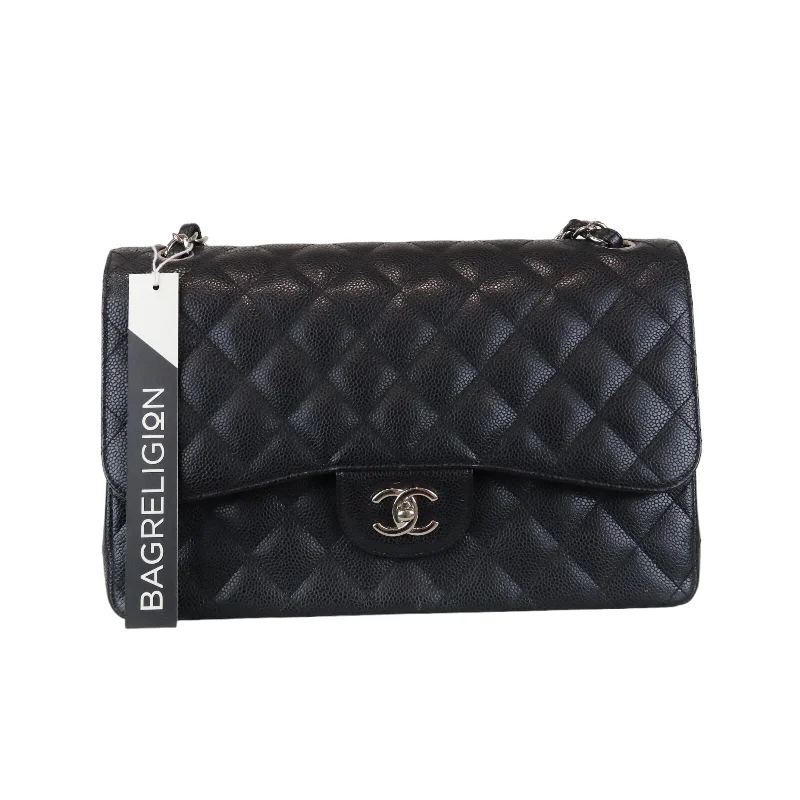 Chanel Classic Flap Bag for Evening PartyClassic Double Flap Jumbo Black Caviar SHW