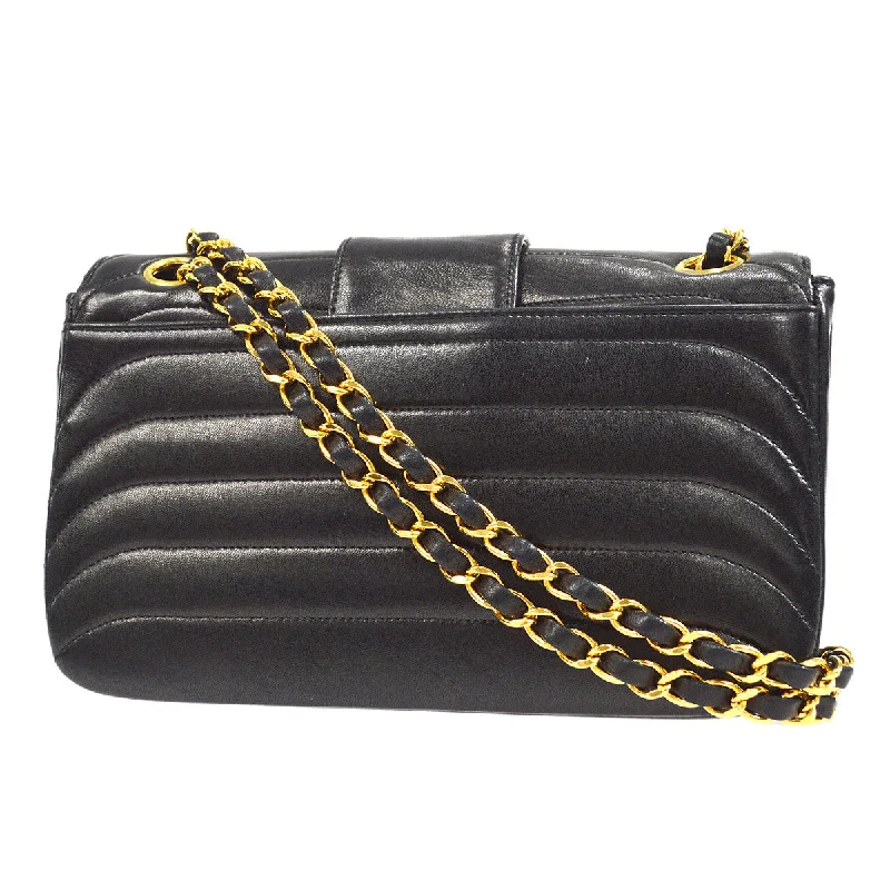 Chanel New Arrival Handbag with Gold HardwareCHANEL 1991-1994 Horizontal Flap Small Black Lambskin 17861