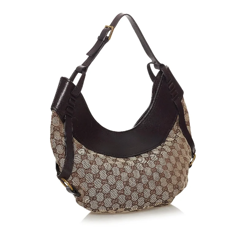 Women Gucci bags with a chain - link trim and a leather bodyGucci GG Canvas Hobo Bag (33744)