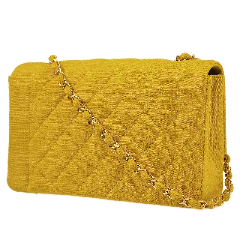 Chanel Classic Flap Bag for Evening PartyCHANEL 1991-1994 Diana Flap Medium Yellow Linen 77936