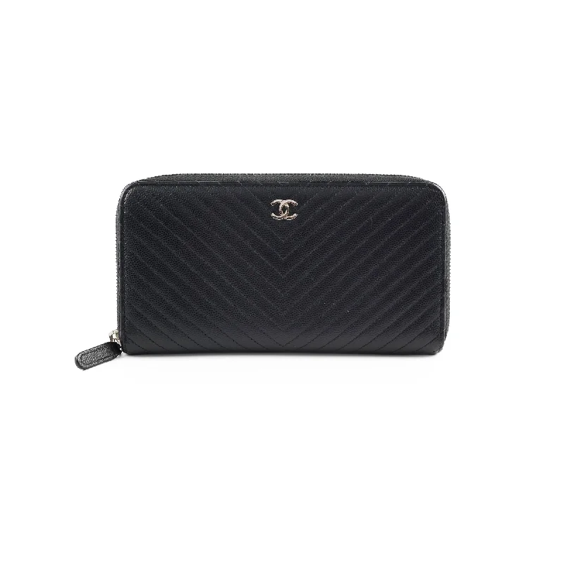 Chanel Luxury Handbag for High - End EventsChanel Caviar Chevron Long Zippy Wallet Black