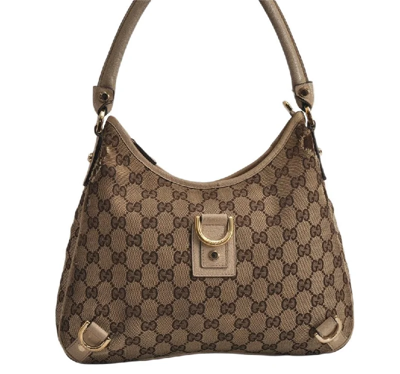 Ladies Gucci shoulder bags with a wide - width strapAuthentic GUCCI Abbey Shoulder Hand Bag GG Canvas Leather 130738 Brown 0621K