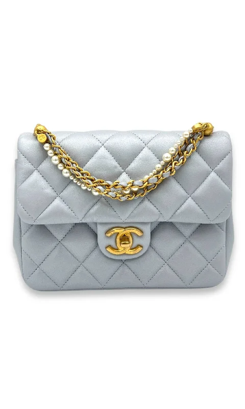 Chanel Vintage Inspired Handbag for Retro LoversChanel Quilted Pearl Twist Square Mini Grey Crossbody Bag in Lambskin, Gold hardware C2411-002573AN