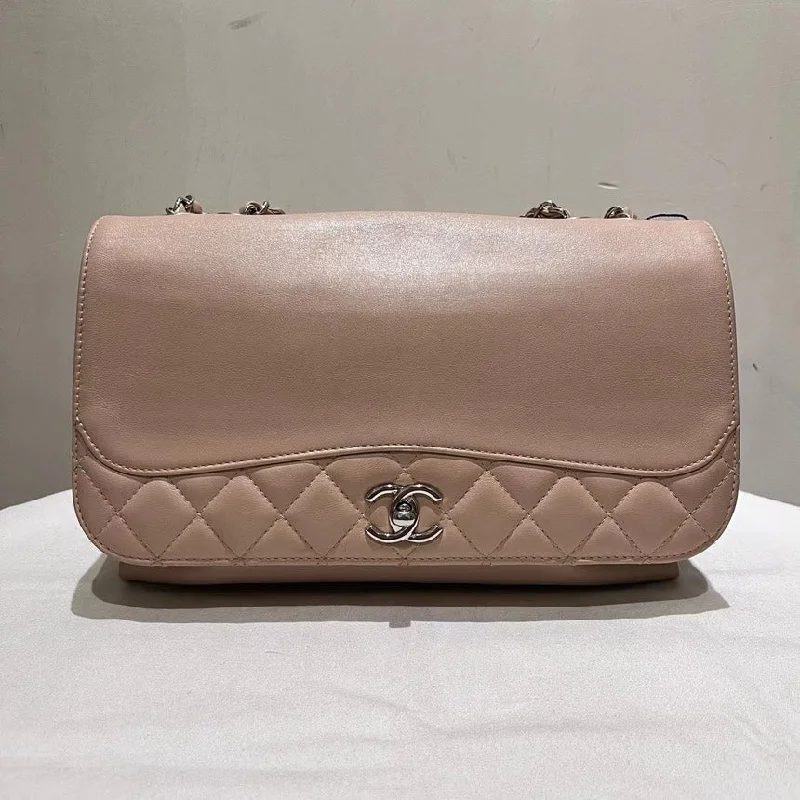 Chanel Designer Handbag with Unique DesignChanel Beige Flap Bag Medium Quilted Lambskin Leather