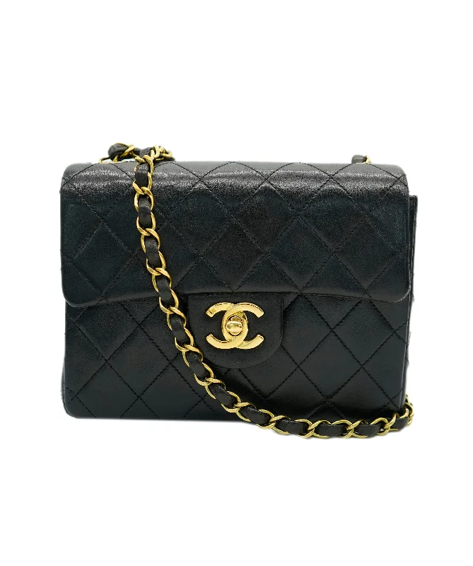 Chanel Classic Flap Bag for Evening PartyCHANEL VINTAGE MINI SQUARE 17 CHAIN SHOULDER BAG BLACK LAMB SKIN DBXS2171