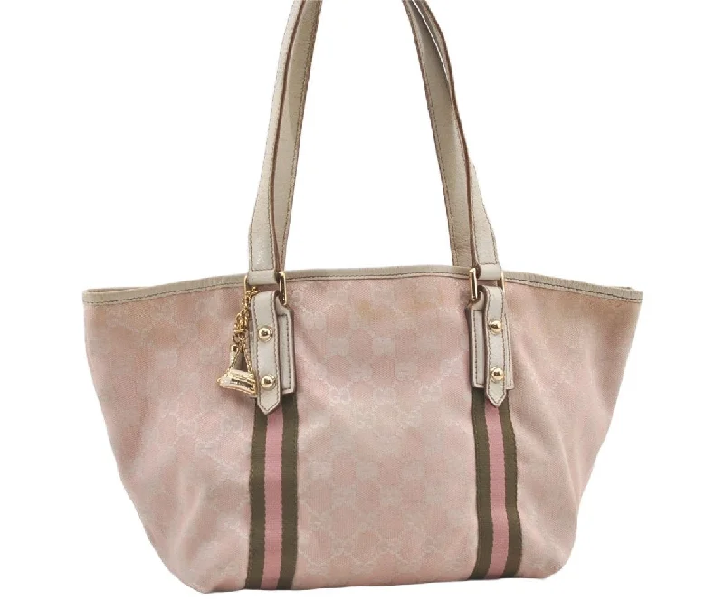 Gucci Marmont bags for women with a snakeskin - effect panelAuthentic GUCCI Sherry Line Tote Bag GG Canvas Leather 137396 Pink 0172K