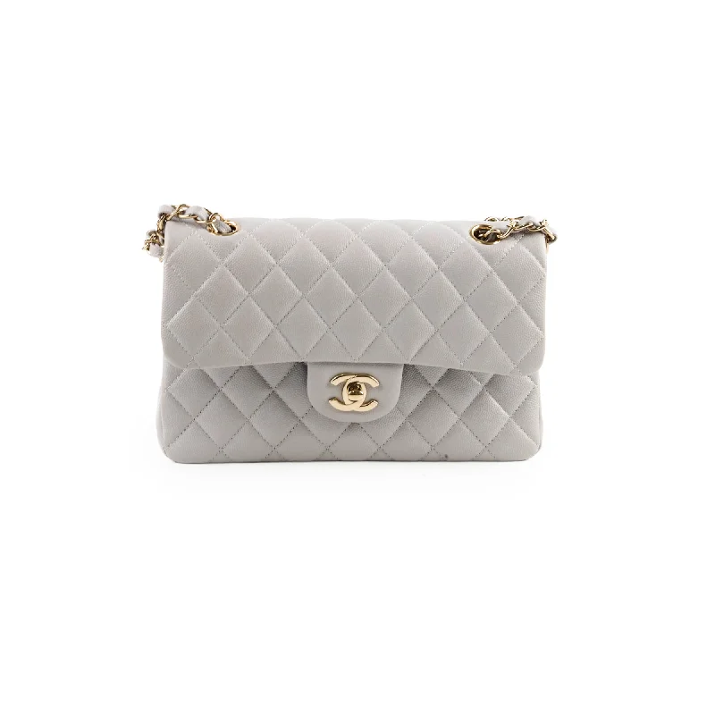 Chanel Classic Flap Bag for Evening PartyChanel Small Caviar Double Classic Flap Dove Grey Microchipped