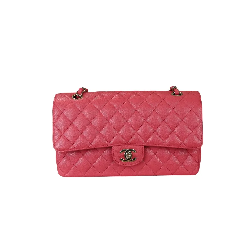 Chanel Chain Strap Handbag for Everyday UseMedium Classic Double Flap Caviar Pink GHW