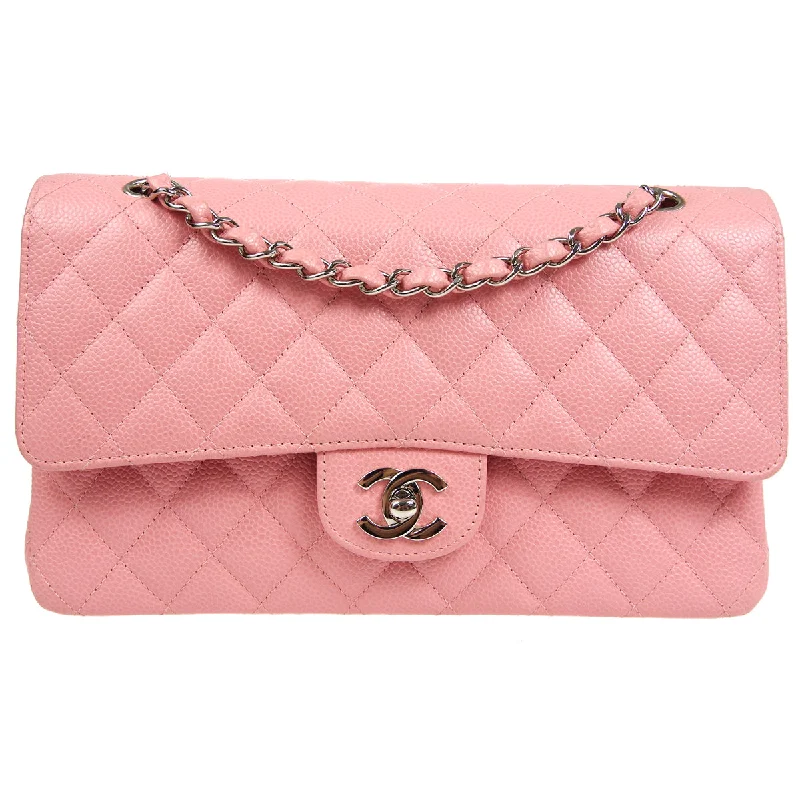 Chanel Black Handbag for Business MeetingsCHANEL * Classic Double Flap Medium Shoulder Bag Pink Caviar