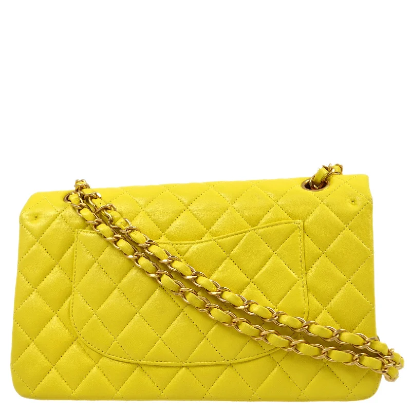 Chanel Designer Handbag with Unique DesignChanel * 2000-2001 Yellow Lambskin Medium Classic Double Flap Bag