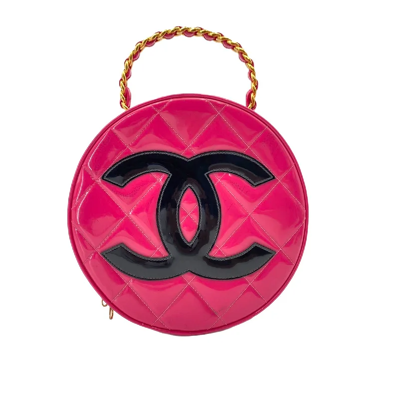 Chanel Handbag with Adjustable Strap for ComfortCHANEL VINTAGE MATELASSE ROUND VANITY HAND BAG PINK ENAMEL 90242651