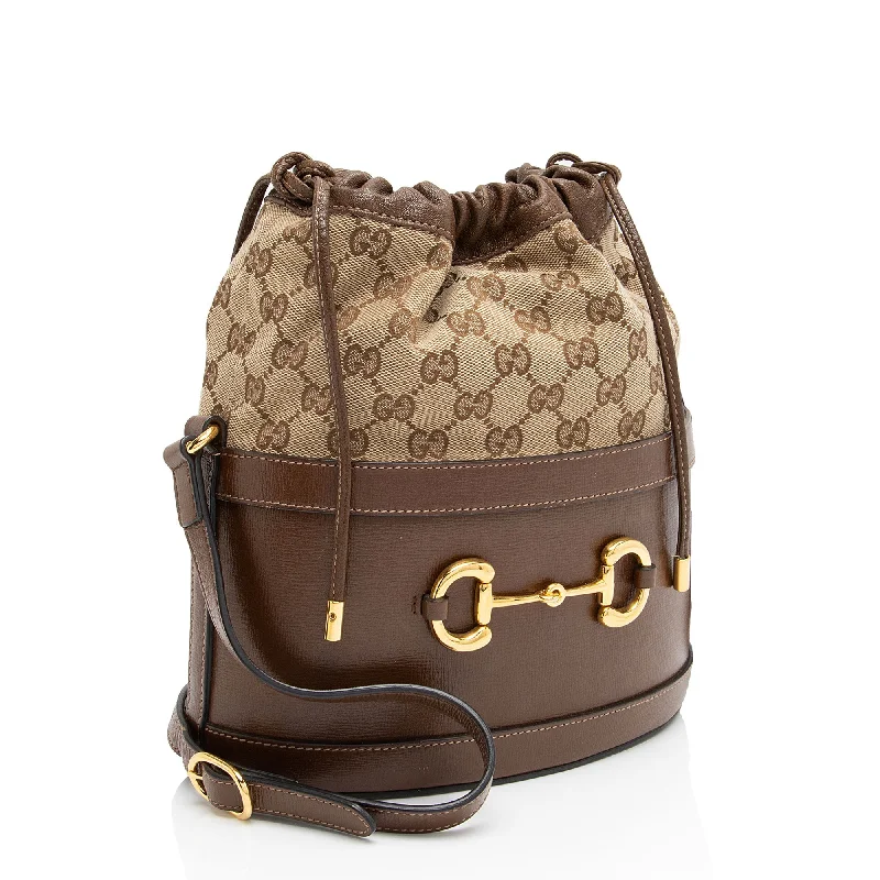 Women Gucci Sylvie bags with a detachable ribbon detailGucci GG Canvas Horsebit 1955 Drawstring Bucket Bag (5JPyBm)