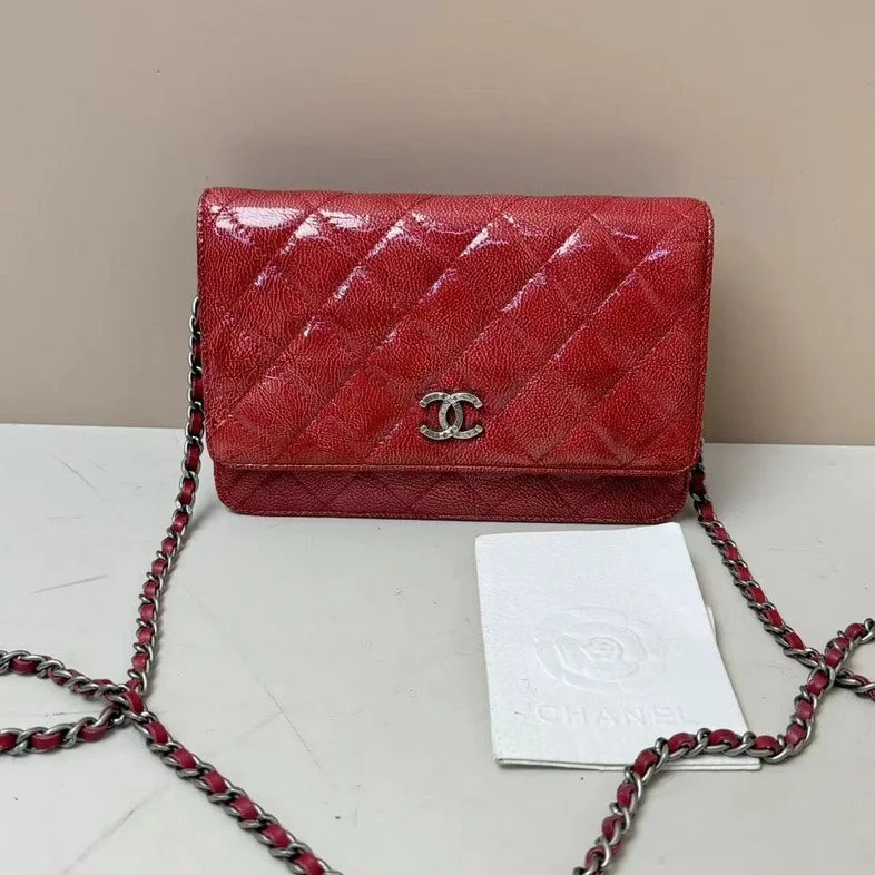 Chanel Classic Flap Bag for Evening PartyChanel Caviar Red Patent Leather Wallet On Chain Quilted WOC