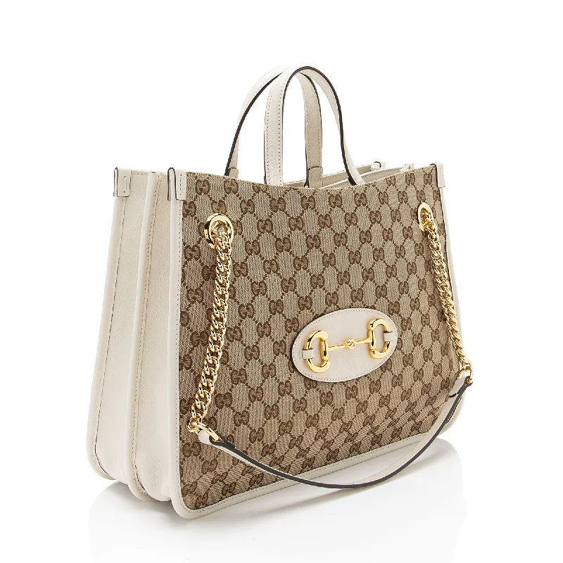 Women Gucci tote bags in GG Supreme canvas for a branded feelGucci GG Canvas Horsebit 1955 Chain Medium Tote (4BzOkD)