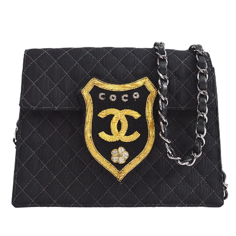 Chanel Classic Flap Bag for Evening PartyCHANEL * 2005 Emblem Shoulder Bag Mini Black Canvas