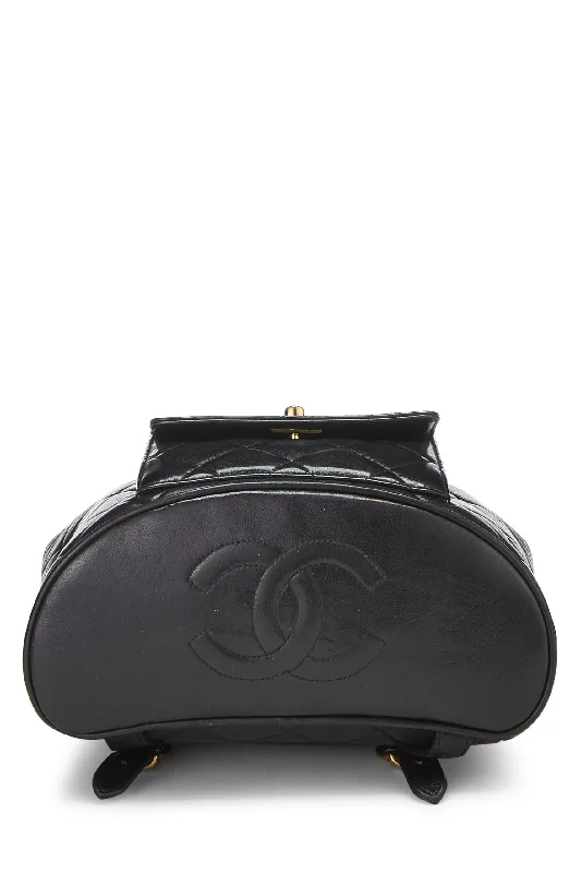 Chanel Designer Handbag with Unique DesignChanel,  Black Quilted Lambskin 'CC' Classic Backpack Medium, Black