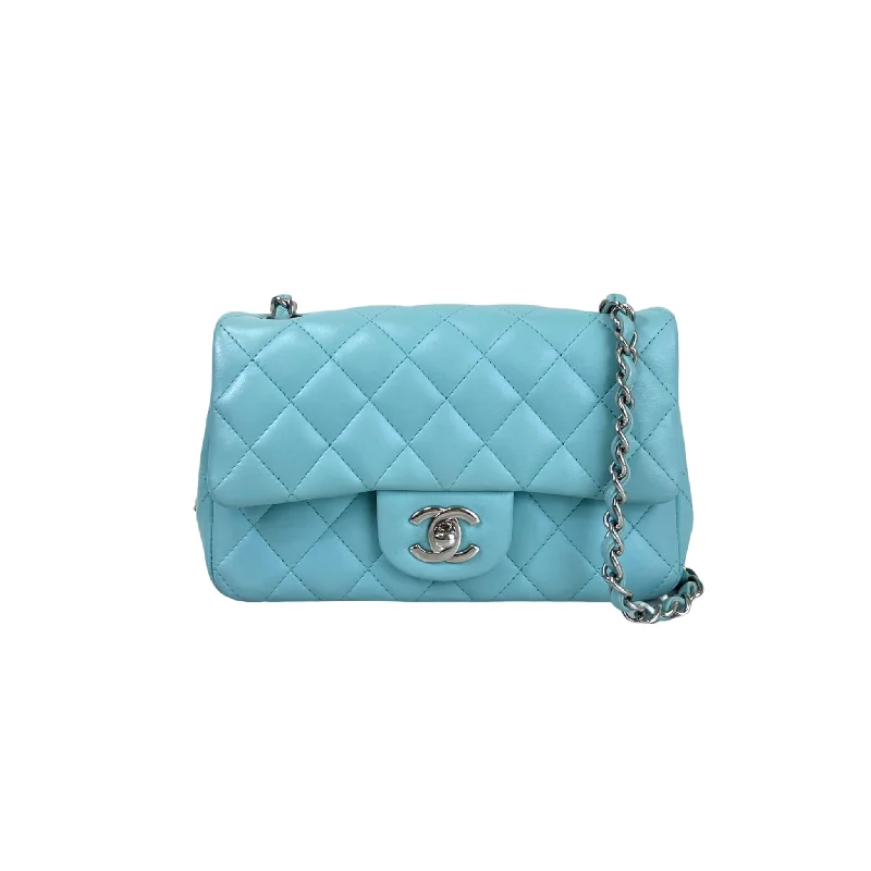 Chanel Chain Strap Handbag for Everyday UseMini Rectangal Flap Lambskin Blue SHW