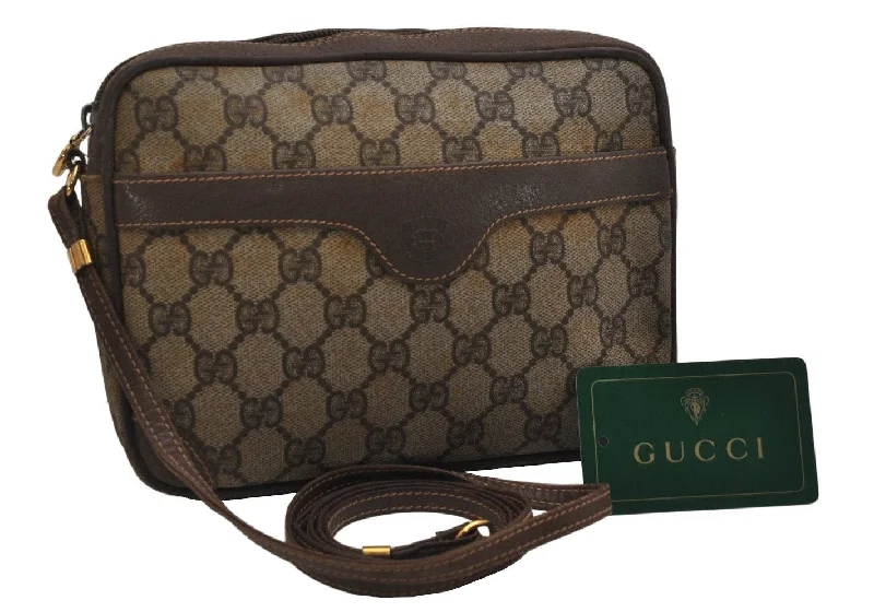 Ladies Gucci shoulder bags with a single - handle designAuthentic GUCCI Shoulder Cross Body Bag Purse GG PVC Leather Brown Junk 0596K