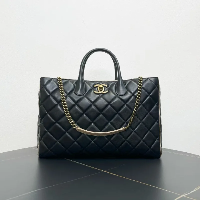 Chanel New Arrival Handbag with Gold HardwareChanel Black Quilted Leather Chain Tote Bag Medium 2012-2013