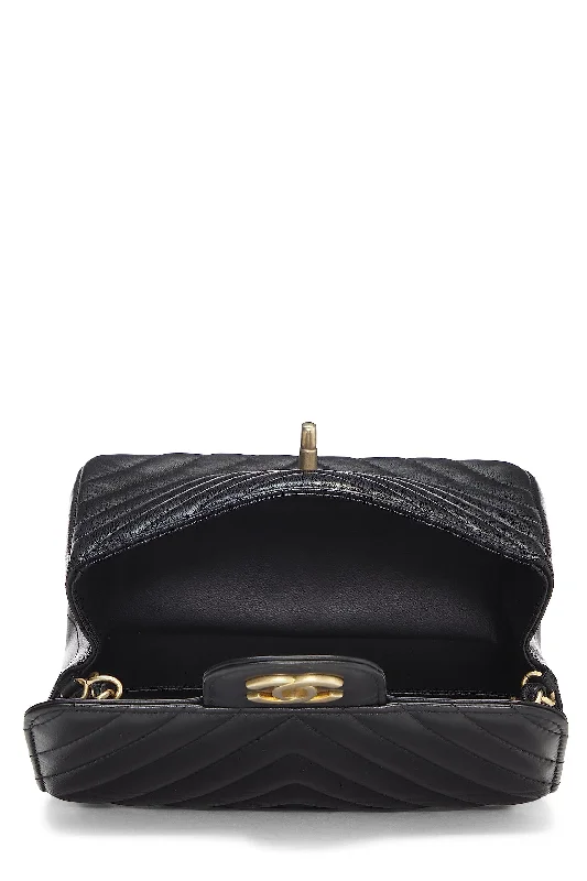 Chanel Chain Strap Handbag for Everyday UseChanel,  Black Chevron Lambskin Square Flap Mini, Black