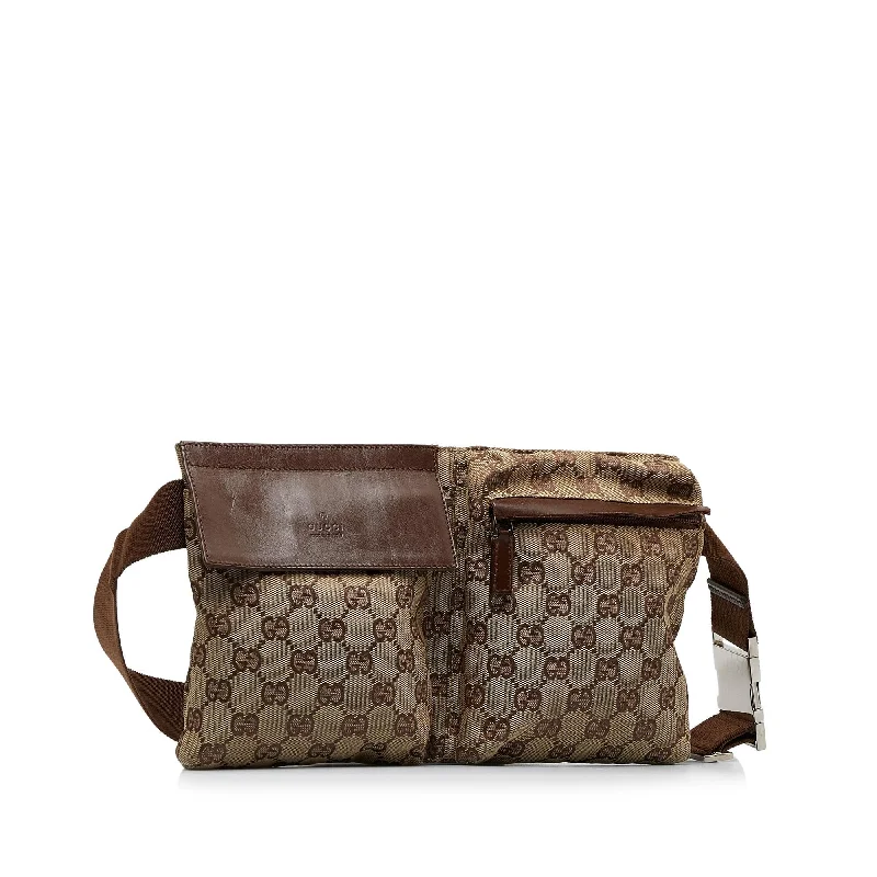 Women Gucci bags with a chain - link trim and a leather bodyGucci GG Canvas Belt Bag (SHG-qT6KSY)