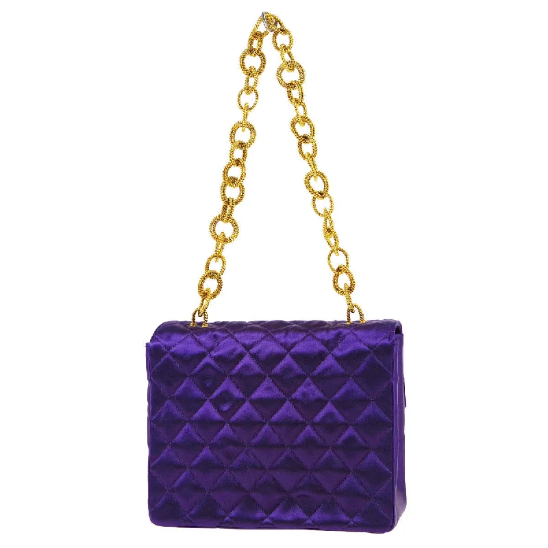 Chanel Quilted Leather Shoulder Bag for FashionistasCHANEL 1989-1991 Classic Single Flap Mini Purple Satin 76829