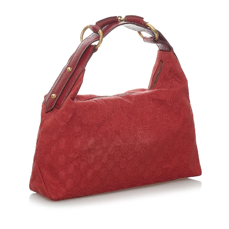 Women Gucci bags with a zippered interior pocketGucci GG Canvas Horsebit Hobo Handbag (30289)