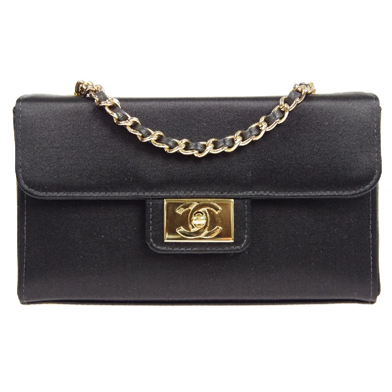 Chanel Classic Flap Bag for Evening PartyCHANEL * Double Chain Shoulder Bag Black Satin