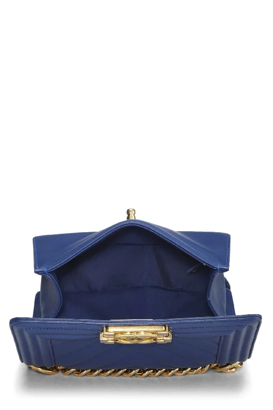 Chanel Classic Flap Bag for Evening PartyChanel,  Blue Lambskin Chevron Boy Bag Small, Blue