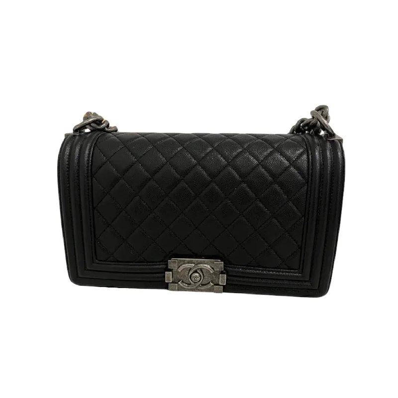 Chanel Quilted Leather Shoulder Bag for FashionistasBoy Old Medium Caviar Black RHW