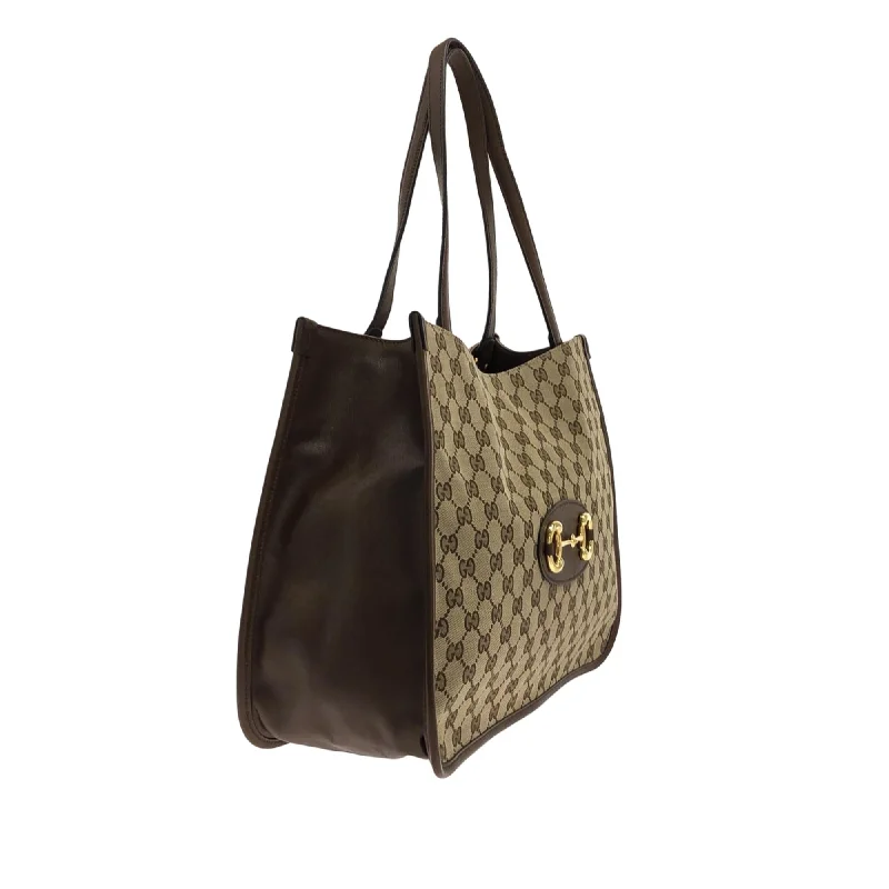 Women Gucci bags with a detachable mobile phone holderGucci GG Canvas Horsebit 1955 Tote Bag (f3BOeU)