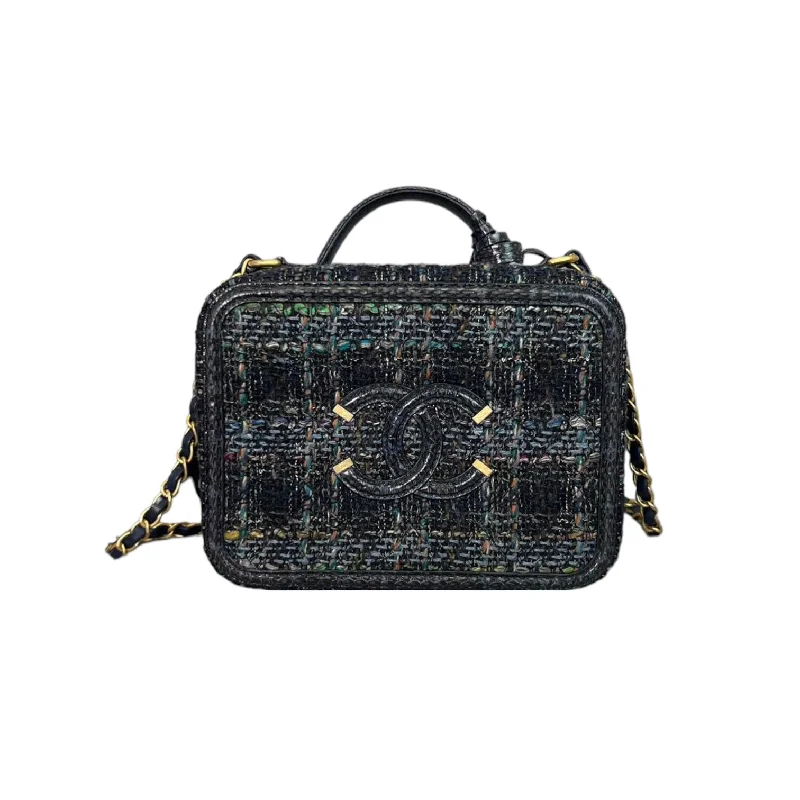 Chanel Black Handbag for Business MeetingsMedium CC Filigree Tweed Python Blue GHW