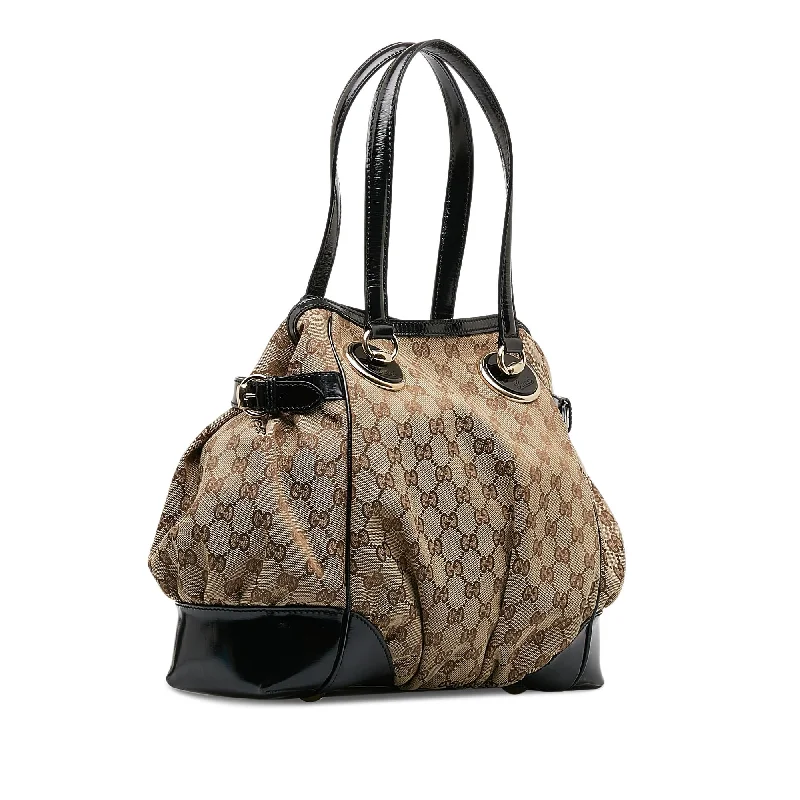 Gucci tote bags for women with a printed Gucci logoGucci GG Canvas Full Moon Tote Bag (V7LMS1)