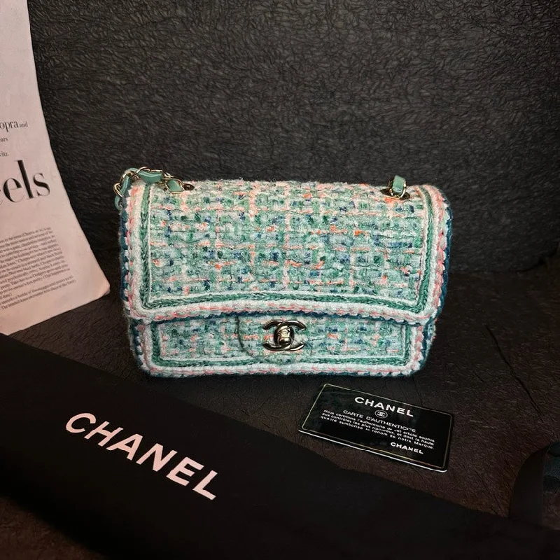 Chanel Small Crossbody Bag for TravelChanel CF Small Wool Tweed Flap Bag 19cm Mint Green